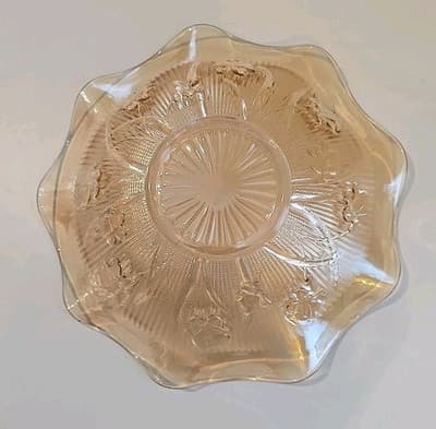 VTG Jeannette Iris Herringbone Iridescent Flora Gold Large Glass Fruit Bowl - Thumbnail 4