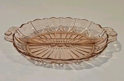 Vintage Pink Depression Glass Oval Divided Serving Dish Tray 12" x 7.75"