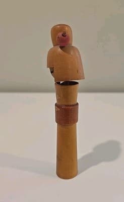5.5" Japanese Sosaku Kokeshi wooden doll cute geisha kimono vintage old Atami - Thumbnail 2