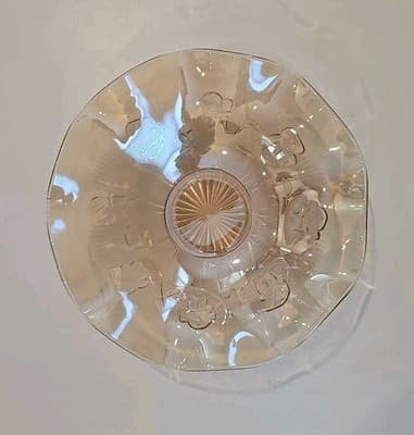 VTG Jeannette Iris Herringbone Iridescent Flora Gold Large Glass Fruit Bowl - Thumbnail 2