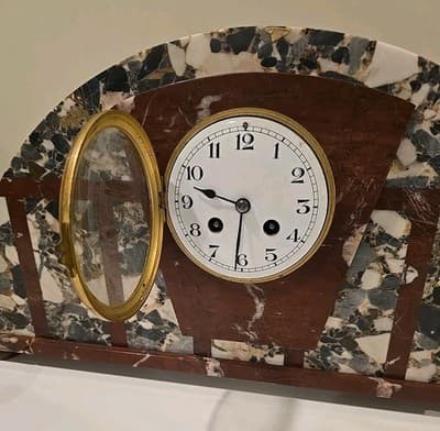 Antique Art Deco French Multicolored Marble Decorative Shelf Mantle Clock READ - Thumbnail 4