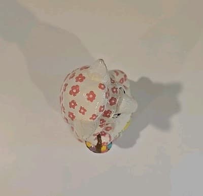 Vtg Ceramic Hand Painted Rabbit/Bunny In Dress W/ Basket Of Easter Eggs 7 1/2” - Thumbnail 5
