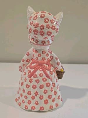 Vtg Ceramic Hand Painted Rabbit/Bunny In Dress W/ Basket Of Easter Eggs 7 1/2” - Thumbnail 3