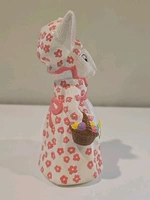 Vtg Ceramic Hand Painted Rabbit/Bunny In Dress W/ Basket Of Easter Eggs 7 1/2” - Thumbnail 4