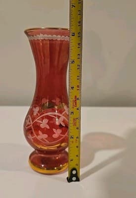 Vintage Royal Limited Red Art Glass Vase Egyptian Hand Cut Crystal - Thumbnail 2