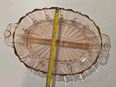 Vintage Pink Depression Glass Oval Divided Serving Dish Tray 12" x 7.75" - Thumbnail 3