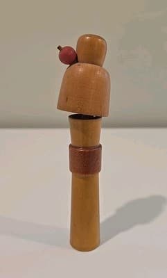 5.5" Japanese Sosaku Kokeshi wooden doll cute geisha kimono vintage old Atami - Thumbnail 3