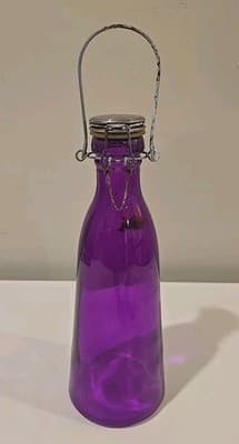 1 Qt Water Purple Glass Carafe Metal Lid Beverage Bottle Juice Pitcher Storage