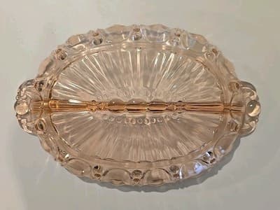Vintage Pink Depression Glass Oval Divided Serving Dish Tray 12" x 7.75" - Thumbnail 6