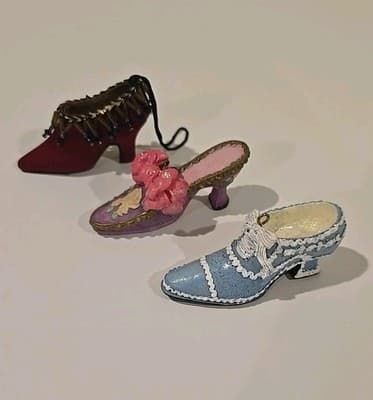 Vintage Resin Victorian Shoe Christmas Ornament Lot Of (3)