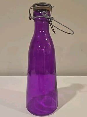 1 Qt Water Purple Glass Carafe Metal Lid Beverage Bottle Juice Pitcher Storage - Thumbnail 4