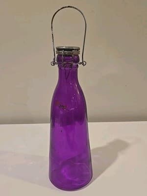 1 Qt Water Purple Glass Carafe Metal Lid Beverage Bottle Juice Pitcher Storage - Thumbnail 8