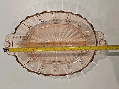 Vintage Pink Depression Glass Oval Divided Serving Dish Tray 12" x 7.75" - Thumbnail 4