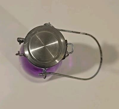 1 Qt Water Purple Glass Carafe Metal Lid Beverage Bottle Juice Pitcher Storage - Thumbnail 5