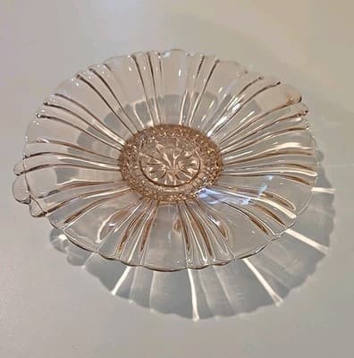 VTG Anchor Hocking Pink Depression Glass Candy Plate Handles 8 1/2"