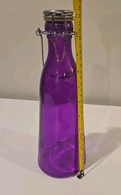 1 Qt Water Purple Glass Carafe Metal Lid Beverage Bottle Juice Pitcher Storage - Thumbnail 2