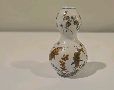 Vintage Imperial Dynasty Double Gourd Koi Fish Mini Porcelain Bud Vase Japan - Thumbnail 5