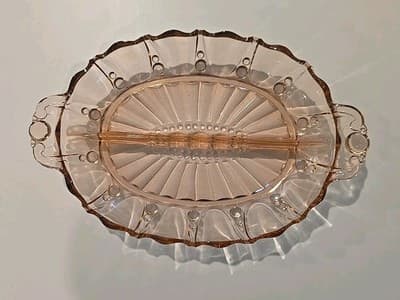 Vintage Pink Depression Glass Oval Divided Serving Dish Tray 12" x 7.75" - Thumbnail 5