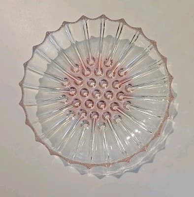 Vintage Clear & Pink Glass Hobnail Sawtooth Ribbed Dish Atomic Deco Industrial - Thumbnail 5