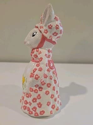 Vtg Ceramic Hand Painted Rabbit/Bunny In Dress W/ Basket Of Easter Eggs 7 1/2” - Thumbnail 2