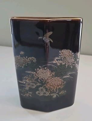 Flying Bird & Flowers 7" Vase Japan Toyo Kiku - Thumbnail 2