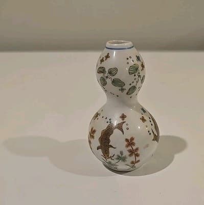 Vintage Imperial Dynasty Double Gourd Koi Fish Mini Porcelain Bud Vase Japan - Thumbnail 4