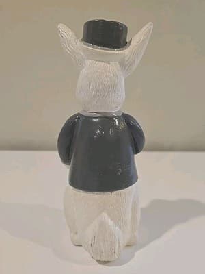 Vintage 1970s USA Ceramic Anthropomorphic Mr. Easter Bunny Flowers Figurine 7.5" - Thumbnail 3
