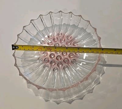 Vintage Clear & Pink Glass Hobnail Sawtooth Ribbed Dish Atomic Deco Industrial - Thumbnail 6