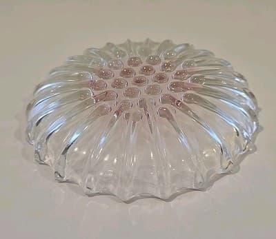 Vintage Clear & Pink Glass Hobnail Sawtooth Ribbed Dish Atomic Deco Industrial - Thumbnail 4