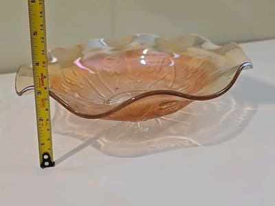 VTG Jeannette Iris Herringbone Iridescent Flora Gold Large Glass Fruit Bowl - Thumbnail 9