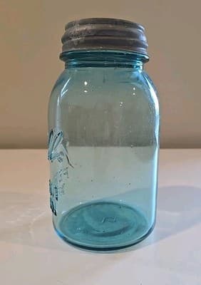 Vintage Ball Blue Glass Perfect Mason Canning Jar 1 Quart with Zinc Lid - Thumbnail 2