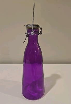1 Qt Water Purple Glass Carafe Metal Lid Beverage Bottle Juice Pitcher Storage - Thumbnail 7