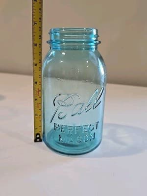 Vintage Ball Blue Glass Perfect Mason Canning Jar 1 Quart with Zinc Lid - Thumbnail 11