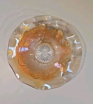 VTG Jeannette Iris Herringbone Iridescent Flora Gold Large Glass Fruit Bowl - Thumbnail 2