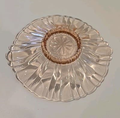 VTG Anchor Hocking Pink Depression Glass Candy Plate Handles 8 1/2" - Thumbnail 7