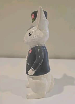 Vintage 1970s USA Ceramic Anthropomorphic Mr. Easter Bunny Flowers Figurine 7.5" - Thumbnail 2
