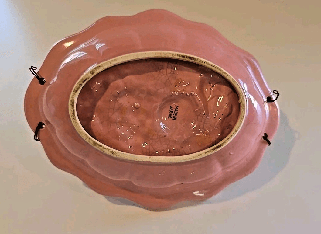 VTG Old Japan Oval/Basket Wire Rattan Handle Hand Painted Pink Porcelain Fruit - Thumbnail 7