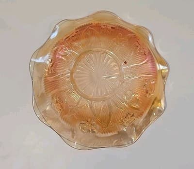 VTG Jeannette Iris Herringbone Iridescent Flora Gold Large Glass Fruit Bowl - Thumbnail 4