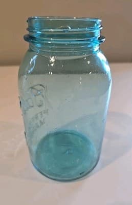 Vintage Ball Blue Glass Perfect Mason Canning Jar 1 Quart with Zinc Lid - Thumbnail 9