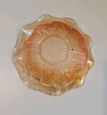 VTG Jeannette Iris Herringbone Iridescent Flora Gold Large Glass Fruit Bowl - Thumbnail 3