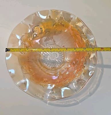 VTG Jeannette Iris Herringbone Iridescent Flora Gold Large Glass Fruit Bowl - Thumbnail 6