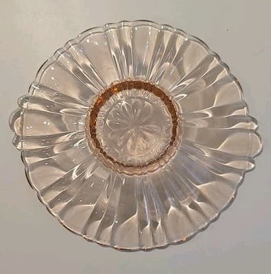VTG Anchor Hocking Pink Depression Glass Candy Plate Handles 8 1/2" - Thumbnail 8