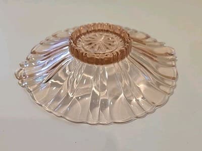 VTG Anchor Hocking Pink Depression Glass Candy Plate Handles 8 1/2" - Thumbnail 6