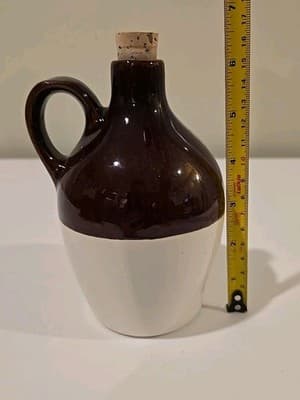 6 inch Brown and Tan Stoneware Jug Pottery - Thumbnail 2