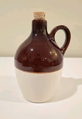 6 inch Brown and Tan Stoneware Jug Pottery - Thumbnail 4