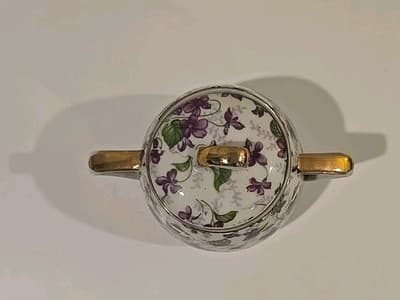 Sugar Bowl Covered with Purple Violets Gold Gilt, Unbranded - Thumbnail 10