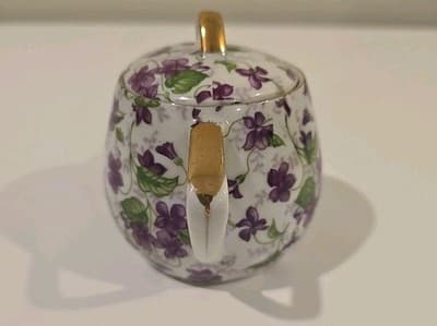 Sugar Bowl Covered with Purple Violets Gold Gilt, Unbranded - Thumbnail 4