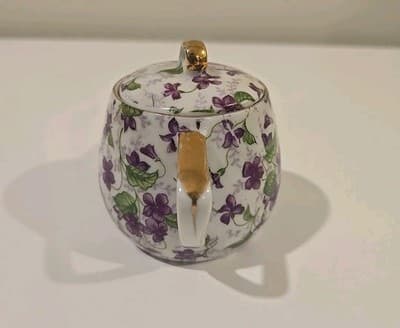 Sugar Bowl Covered with Purple Violets Gold Gilt, Unbranded - Thumbnail 2