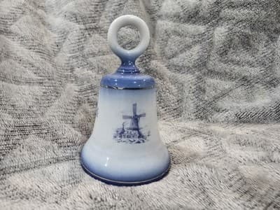 Vintage Royal Mosa Blue & White Porcelain Dutch Windmill Bell