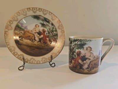 Vintage Ardalt Lenwile China Hand Painted Cup and Saucer ROMANTIC Style #7334